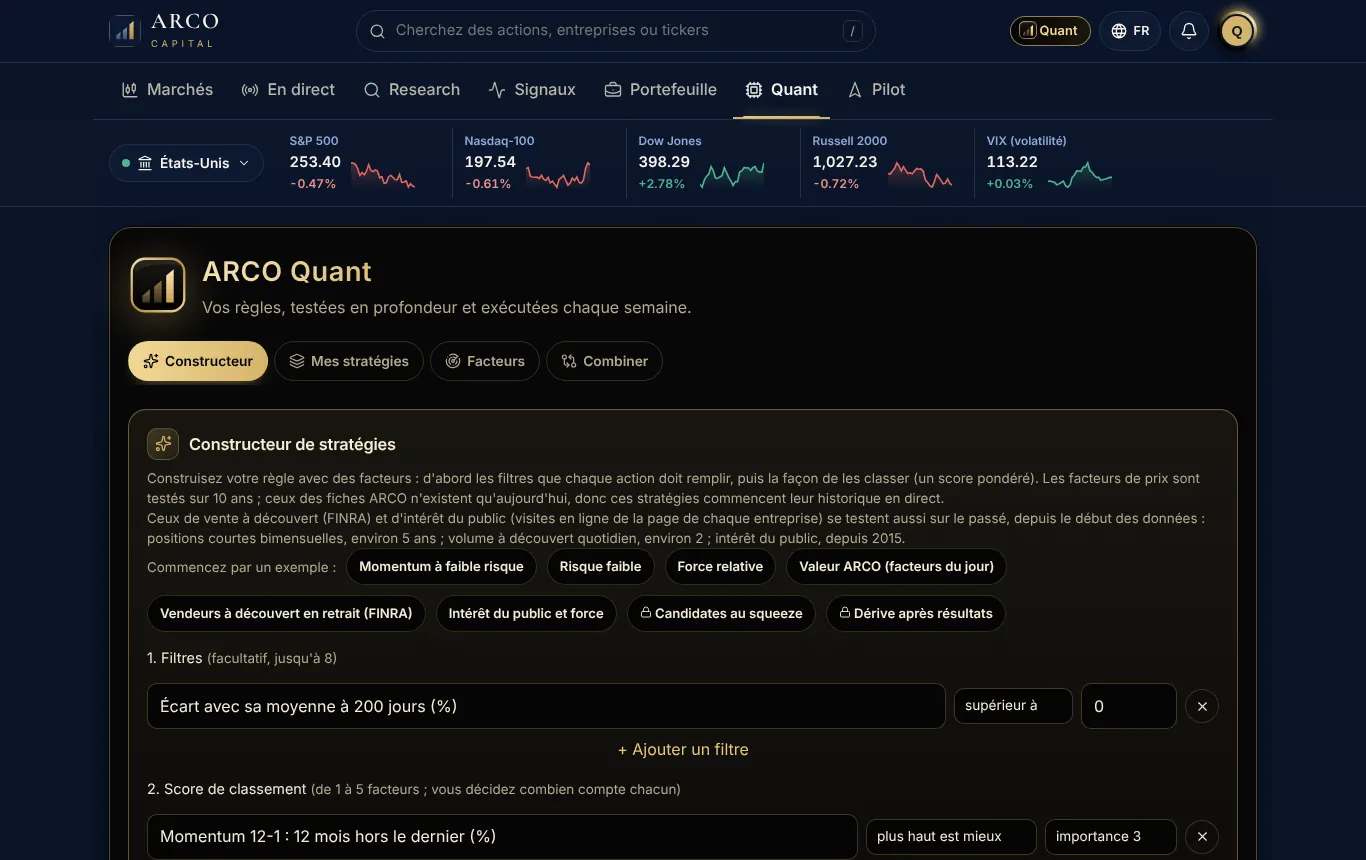 La station ARCO Quant : constructeur de stratégies par facteurs